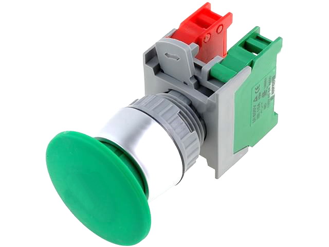 Intrerupator de siguranta verde, fara mentinere, NC, NO, orificiu montare Ø22mm, EB22-1-O/C-G
