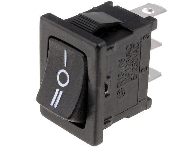 Intrerupator basculant, (ON)-OFF-(ON), 10A, 3 pini, orificiu montare 19.4x13mm, SPDT, RS1366IBB7