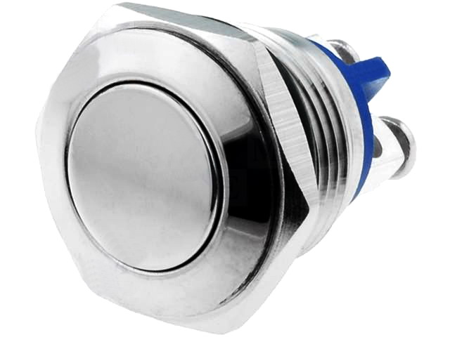 Buton antivandal, OFF-(ON), 16mm, monostabil, IP65, SPST, 2A, M16, orificiu montare Ø16mm, V16-10-S