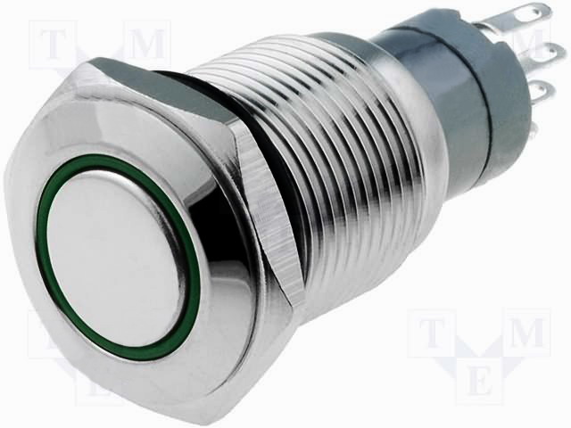 Întrerupător anti-vandalism ON-(ON) 3A, orificiu montare Ø16mm, V16-11R-12G-S SPDT