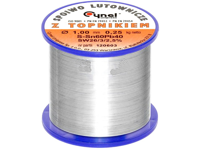 Aliaj lipit, fludor, Sn60Pb40, 1mm, 250g,  LC60-1.00/0.25, CYNEL
