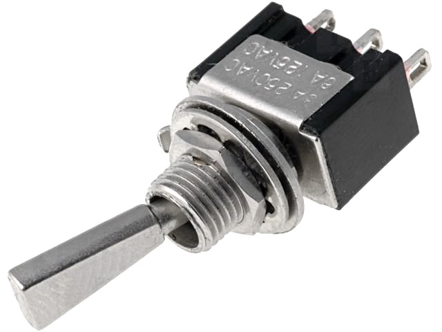 Întrerupător basculant; (ON)-OFF-(ON), 3A/250V, 3 pini, SP3T, orificiu montare Ø6mm, TSM123F1