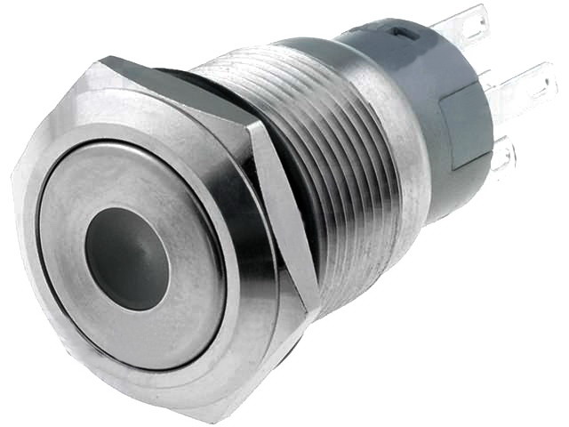 Întrerupător anti-vandal, ON-(ON), 5A, SPDT, orificiu montare Ø19mm, V19-11D-24B-S