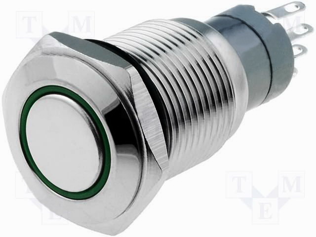 Întrerupător anti-vandalism ON-(ON) 5A, orificiu montare Ø19mm,  V19-11R-12G-S SPDT