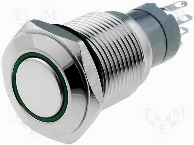 Întrerupător antivandal, ON-(ON), 1A, SPDT, IP67, M19, orificiu montare Ø19mm, V19-11R-24B-S