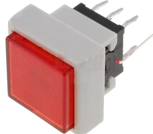 Push buton, DPDT, ON-ON, patrat, led, rosu, 12.5x12.5mm, PB6133FAL-1