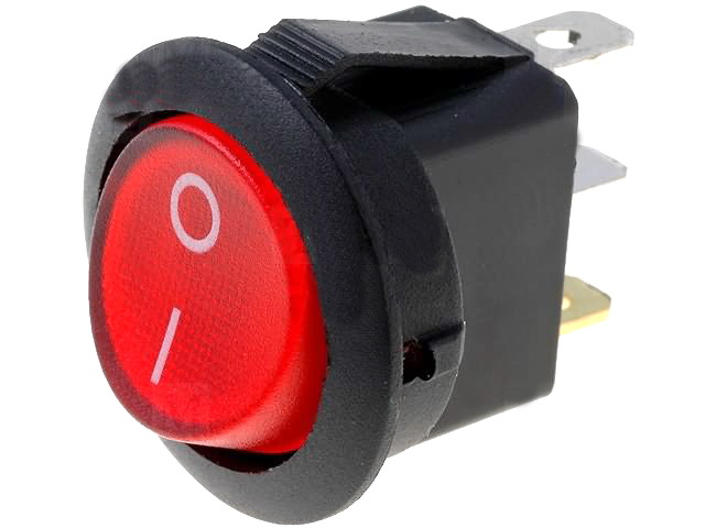 Intrerupator basculant, ON-OFF, 6A, 250V, 3 pini, SPST, neon rosu, orificiu montare Ø20.2mm, R13112B02BR2N2
