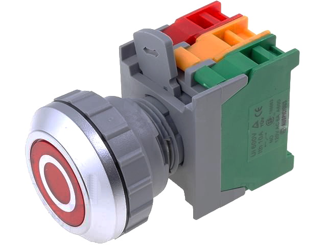 Intrerupator apasare, bistabil NC+NO, orificiu montare Ø30mm, PFL30-1-O/C-G