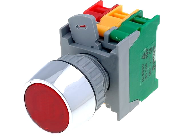 Intrerupator actionat prin apasare, rosu, monostabil, orificiu montare 22.5mm, LBF22-1-O/C-R