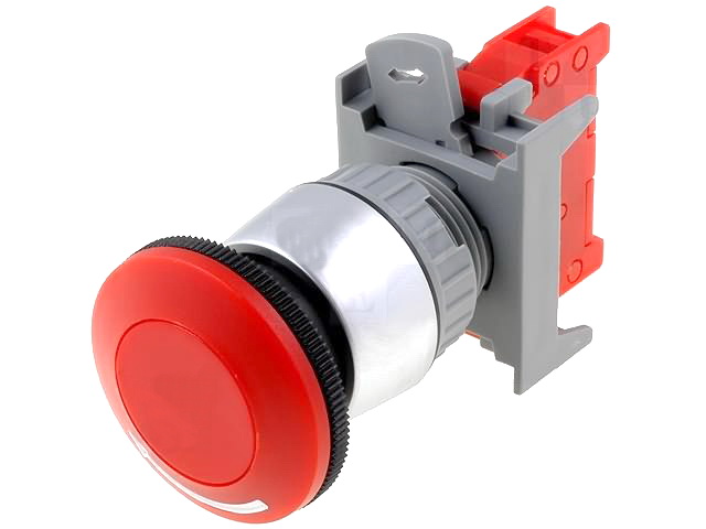 Intrerupator actionat prin apasare, NC, rosu, revenire prin rotire, 3A/250V, orificiu montare Ø22.5mm, LEB22-1/C