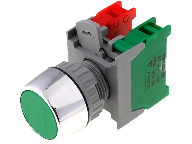 Intrerupator apasare, NC+NO, monostabil, verde, orificiu montare Ø22.5mm, PBF22-1-O/C-G