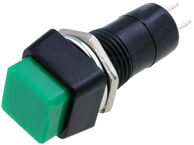 Intrerupator miniatura, patrat, verde monostabil, OFF-(ON), SPTS-NO, orificiu montare Ø7mm, PS-06/G