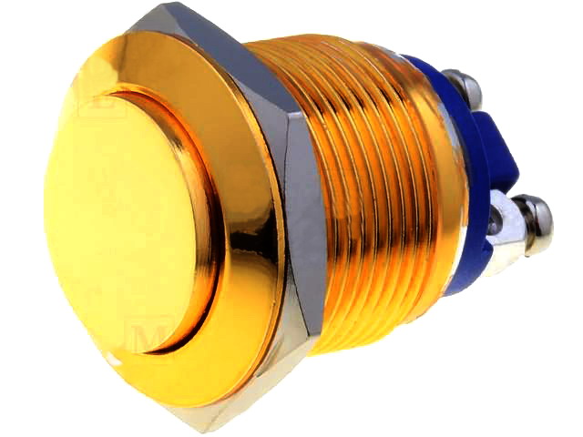 Intrerupator antivandal, OFF-(ON), monostabil, auriu, SPST-NO, M19, orificiu montare Ø19mm, V19-10H-G