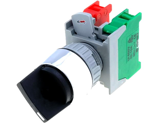 Comutator rotativ, 2 pozitii, NC, NO; ON-OFF; negru, orificiu montare Ø22.5mm, CS22-1-O/C-BK,1-2