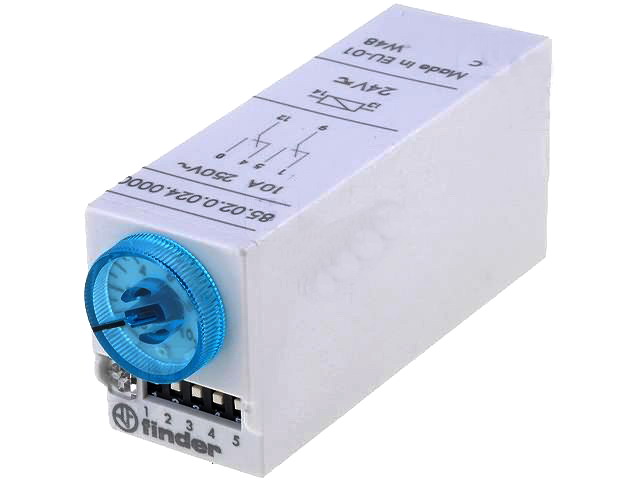 Timer 0.05-100h, 24VDC, 10A, DPDT, 24-240V, 8 PIN, 85.02.0.024.0000, FINDER