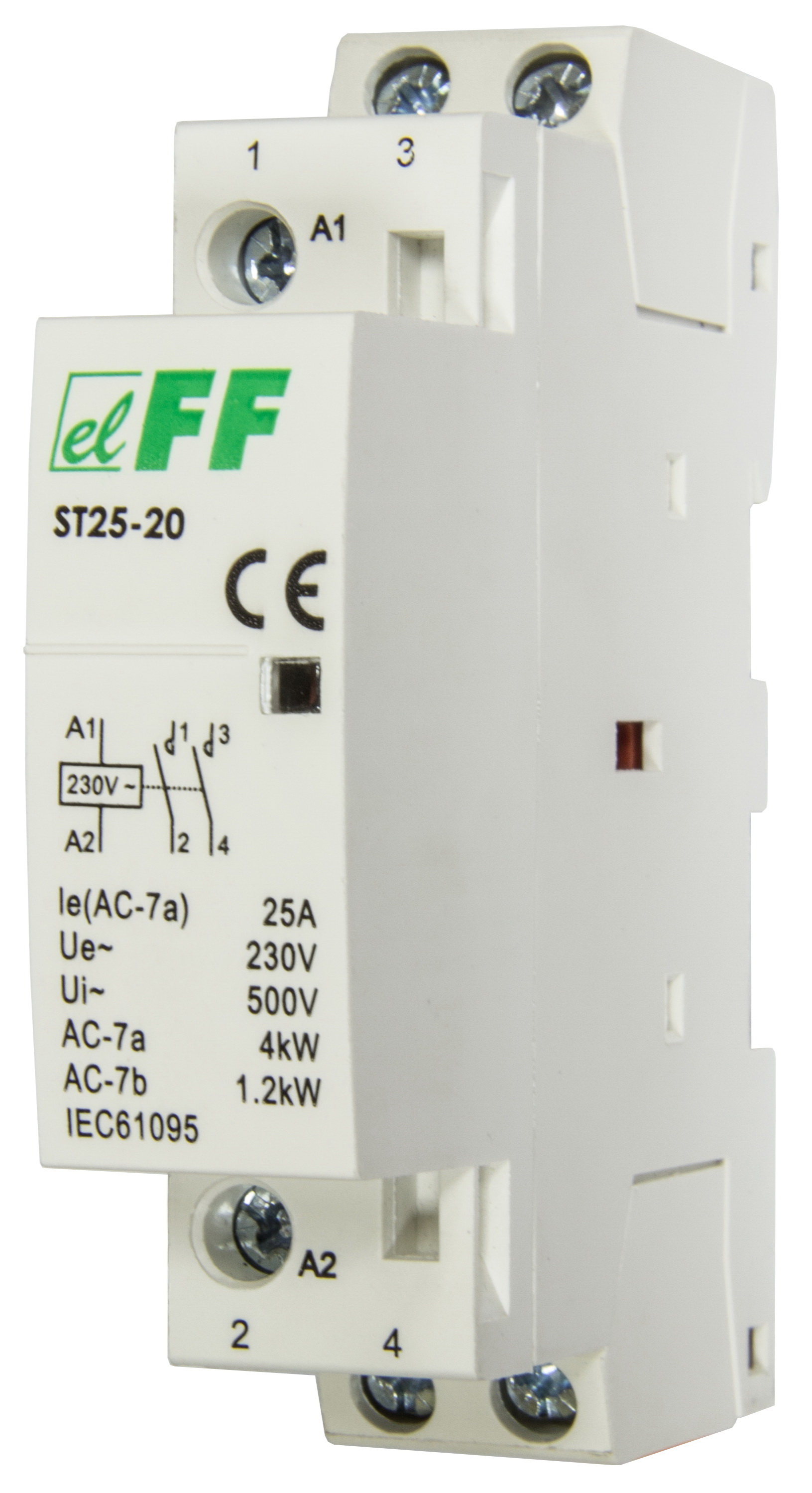 Contactor 25A, 2xNO, 230VAC, AC1, 1 modul, ST25-20/230V, F&F