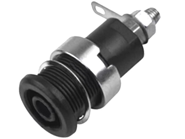 Soclu banana 4mm; negru; 32A;1kV; panou, 1000V CAT III