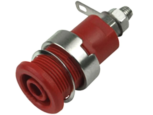 Soclu banana 4mm; rosu; 32A; panou, 1000V CAT III