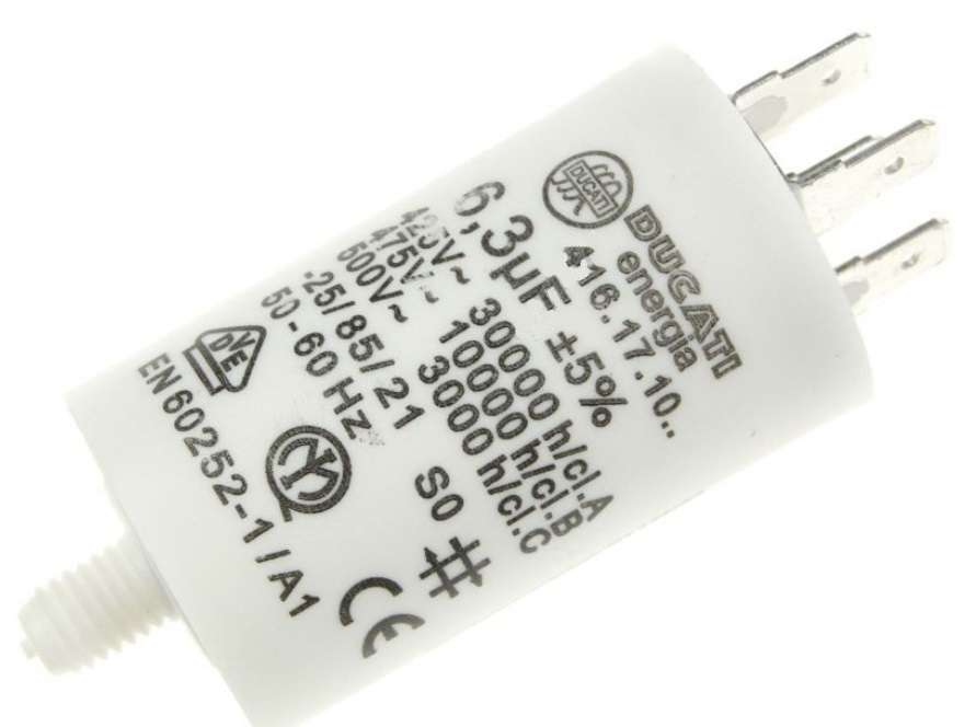 Condensator 6.3uF, pornire motor, cu papuc, surub, 450V, 41.61.71064, DUCATI