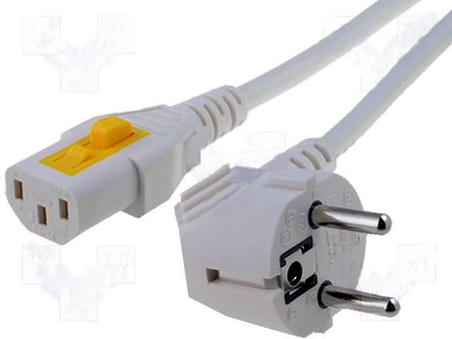 Cablu CEE, 7/7 (E/F), stecher în unghi, IEC, C13, mamă; 10A, 3m; alb, 6051.2094
