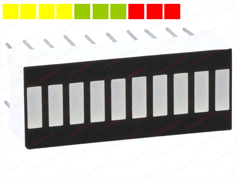 Bargraph cu LED-URI, 10 segmente, 4x galben, 3x verde, 3x rosu, OSX10201-YGR1, OPTOSUPPLY