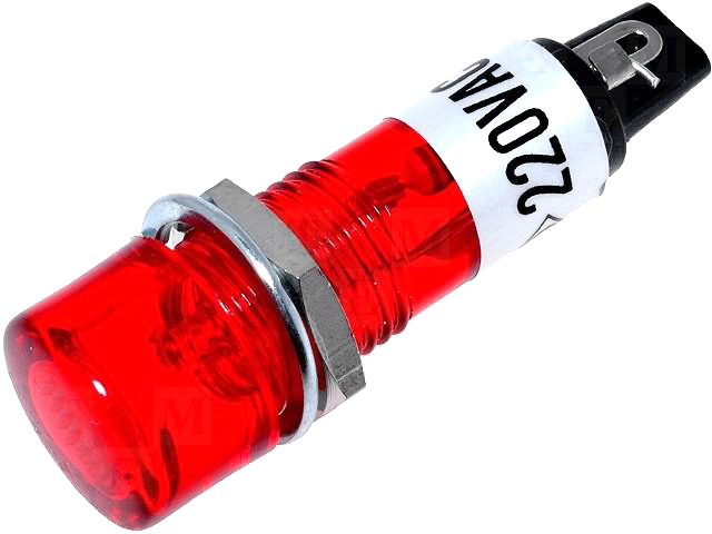 Lampa semnalizare 230VAC, neon, 10mm, rosu, NI-1RD-230V
