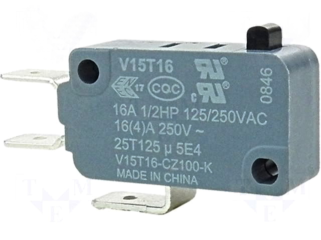 Microintrerupator SPDT; 16A, 250VAC, V15T16-CZ100, HONEYWELL