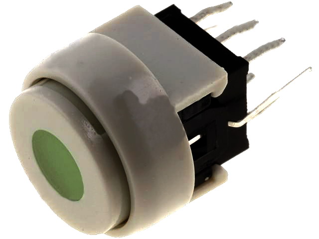 Push buton, ON-(ON), rotund, led verde, PB6136FBL-3