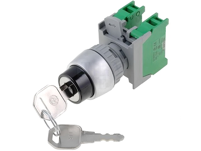 Intrerupator rotativ cheie, 3 pozitii, NO, NO, 3A, IP65, orificiu montare Ø22.5mm, KS22-2-O