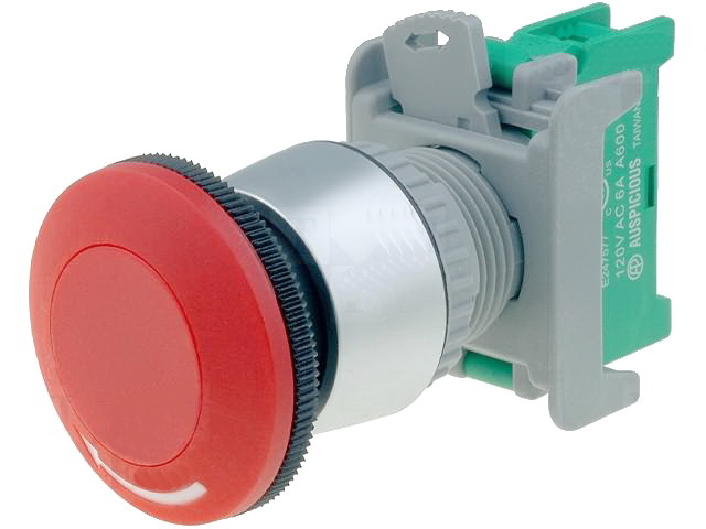 Intrerupator de siguranta, Comutator: de siguranţă; 22mm; NO; roşie; cap ciupercă, LEB22-1/O