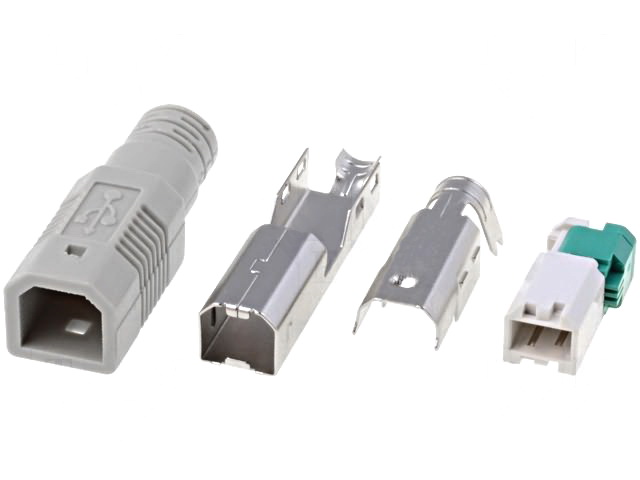 Conector USB-B mufa pt.lipire cablu cu manson, USBB-PLUG/IDC