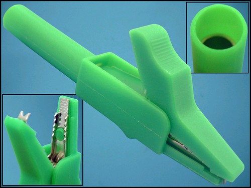 Borna crocodil  izolat, 15A, 300VAC, verde, CR-4PM-G