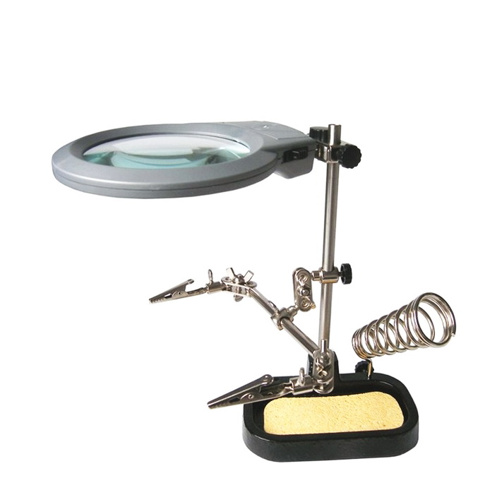 Lupa 85mm, suport letcon, burete, cu iluminare, LUP150L