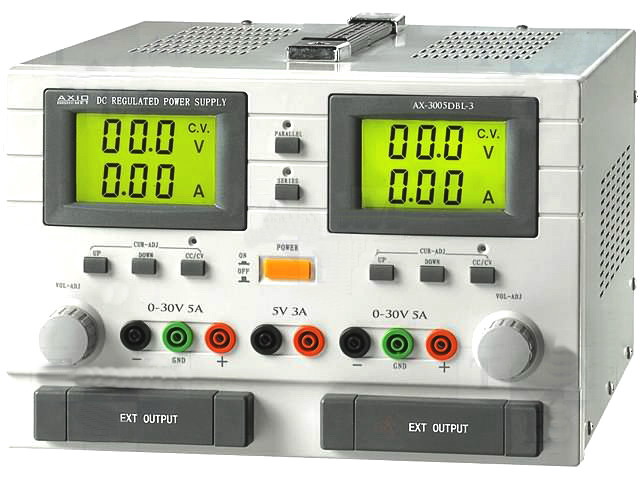 Sursa tensiune reglabila, 3 canale, 2x0-30VDC/5A, 5V/3A, AX-3005DBL-3