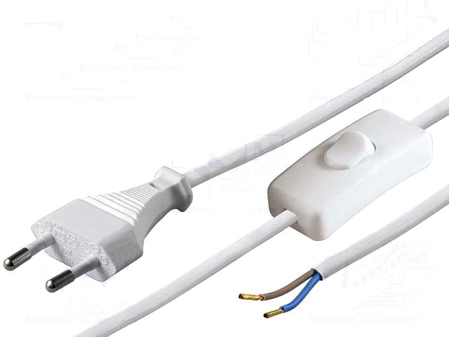 Cablu alimentare cu comutator, 1.5m, alb, S1W-2/07/1.5WH