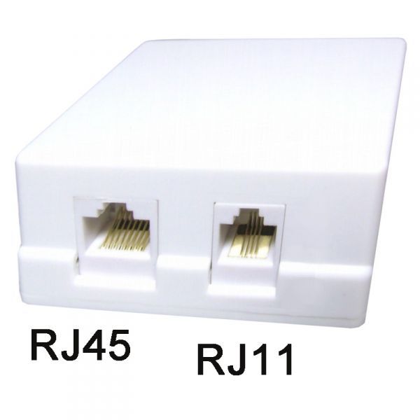 Priza telefon, dubla, aparenta, RJ11, RJ45, PR5056