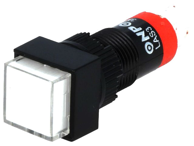 Push buton, patrat, 1 pozitie, ON-(ON), SPDT, IP40, ALB, orificiu montare Ø10mm, V10F-11-W