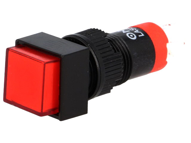 Push buton, patrat, 1 pozitie, ON-(ON), SPDT, IP40, ROSU, orificiu montare Ø10mm, V10F-11-R