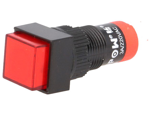 Push buton, patrat, 2 pozitii, ON-ON, SPDT, IP40, rosu, orificiu montare Ø10mm, V10F-11Z-R