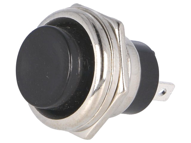 Push buton, monostabil, negru, ON-(OFF), 1A, 250VAC, orificiu montare Ø16mm, PS26BBK