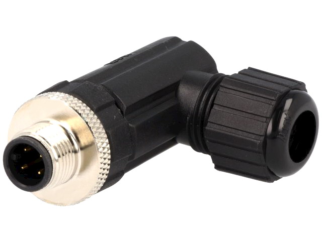 Conector M12, circular, 4 pini, tata, in unghi, 5A, 12-04BMMB-SR7001