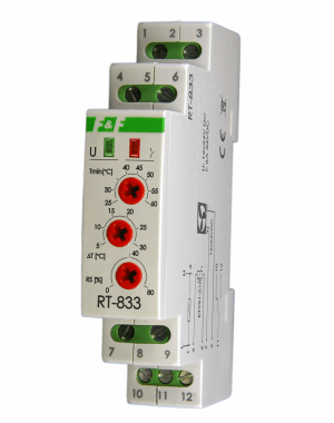 Regulator de temperatura, reglare viteza ventilator, 25-60C, 12-24VDC, 1xNO/NC, 6A, RT-833