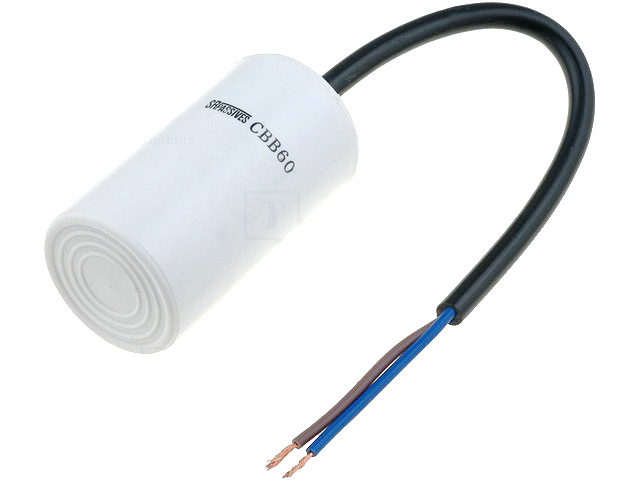 Condensator 10uF, pornire motor, 450V, fir, CBB60H-10/450