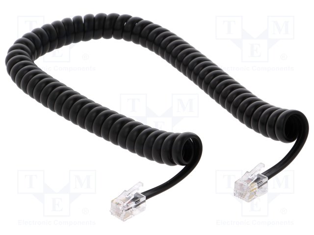 Cablu receptor, telefon, 4p4c, spiralat, 2m, negru, TEL-4C-02T-BK