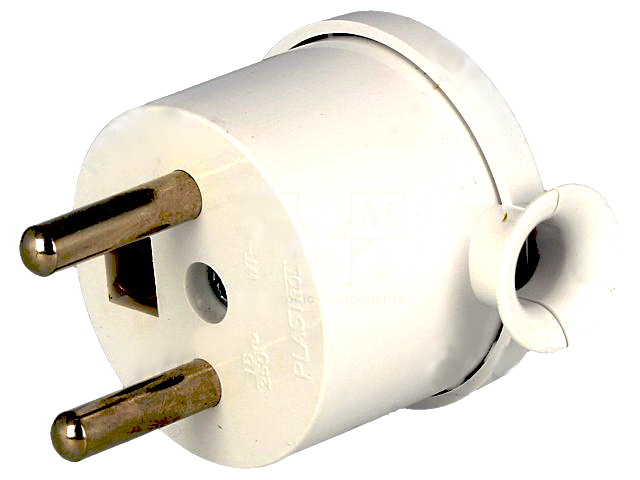 Stecher rotund, tata, AC, 2P+PE, 16A, MINI, IP20, alb, WT-15/WH