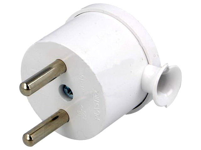 Stecher rotund, AC, 2P, 16A, MINI, IP20, alb, fara pamintare, WT-10/WH