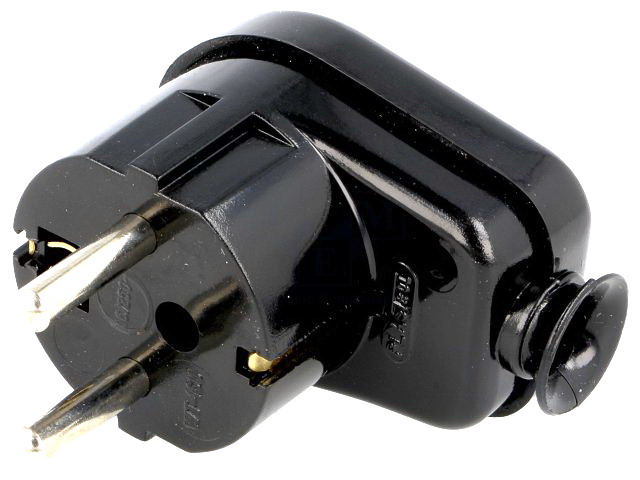 Stecher rotund, AC, 2P+PE, 16A, IP20, Uni-Schuko, cu led, negru, WT-16U/S/BK